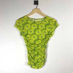 Free People Intimately Keep It Simple Mesh Baby Tee Daisy Ruched Green Top Shirt